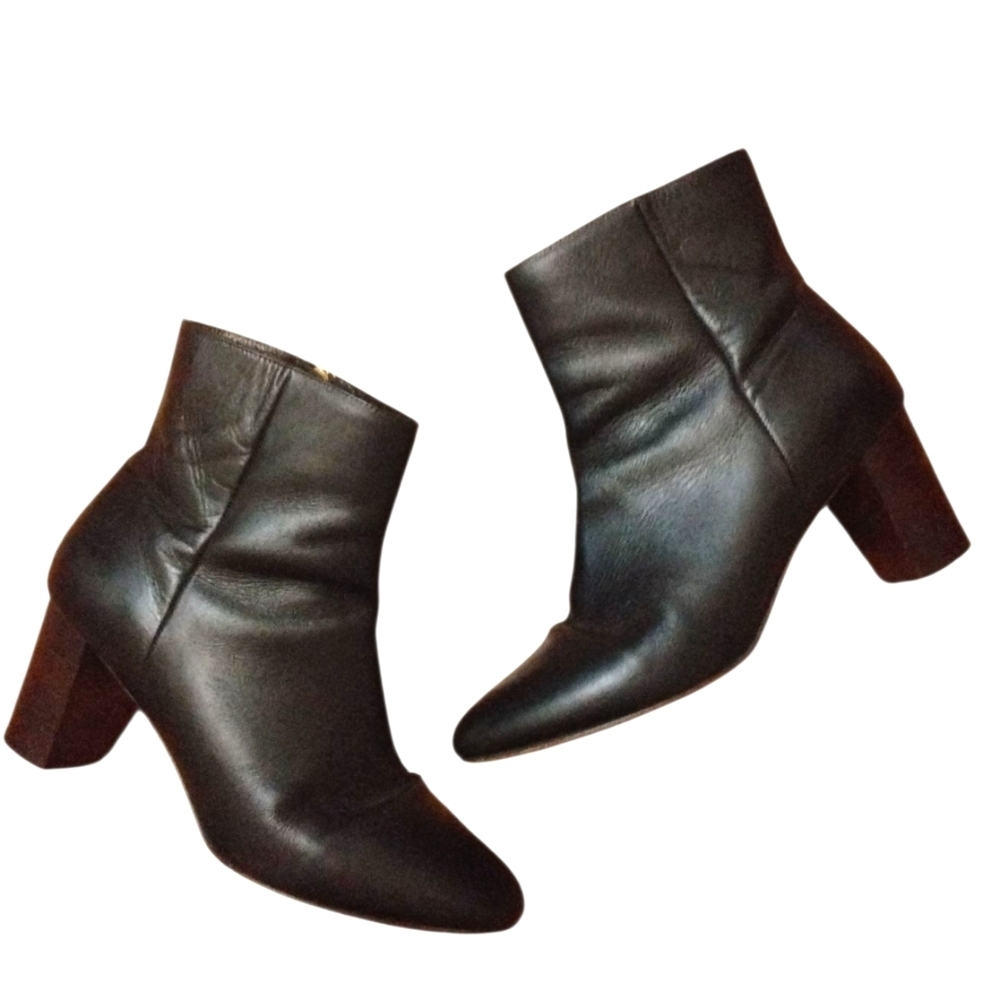 J. Crew Black Heeled Ankle Boots Women's Black Leather Booties Size 9.5